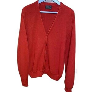 Vintage 70s JC Penney Cardigan Sweater Acrylic V-Neck Red Dad Grandpa Mens L
